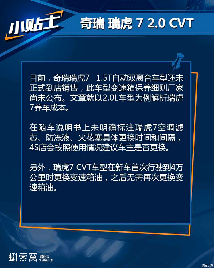 奇瑞瑞虎7養(yǎng)車成本解析